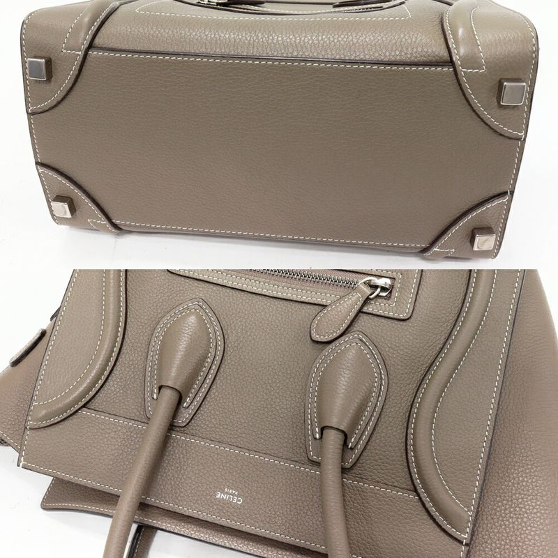 Celine Tote Handbag Luggage Micro Shopper Drummed Calfskin Pickpocket (gray)