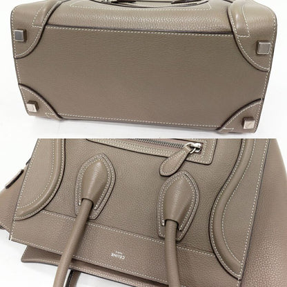 Celine Tote Handbag Luggage Micro Shopper Drummed Calfskin Pickpocket (gray)