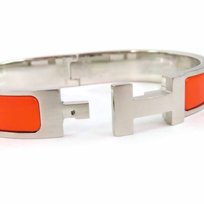 Hermes Quick H PM Quick HH Fan Bangle Bracelet Metal Orange Silver Made In
