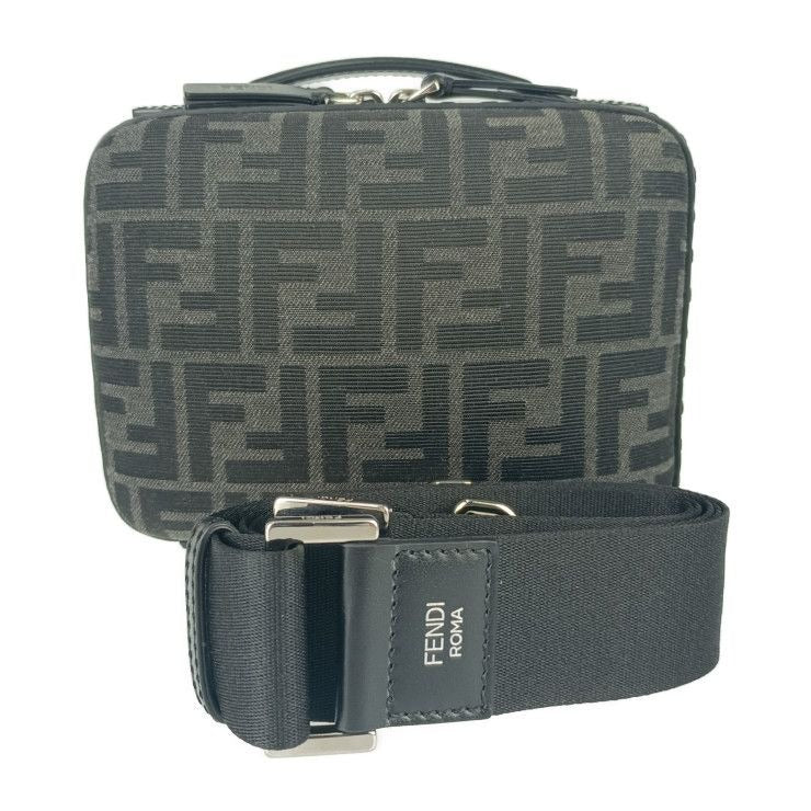 Fendi Shoulder Bag Zucca Mini Travel 7 Va552 Gray Black Canvas Leather