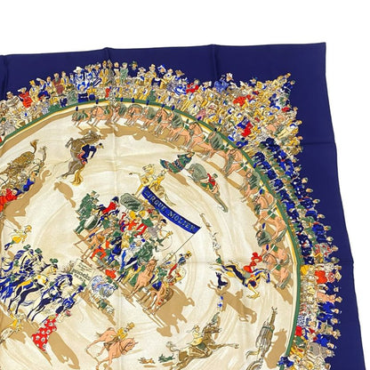 Hermes Carre 90 Cirque Molier Molie Circus Scarf Silk Navy
