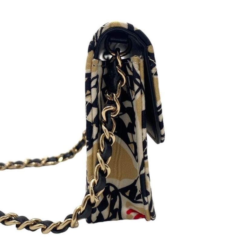 Chanel Mini Chain Shoulder Year End Gift Checkered Flag Black Beige Shoulder