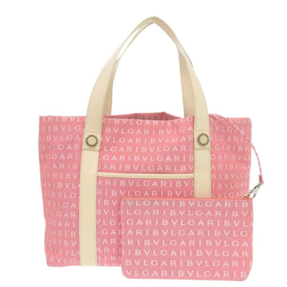 Bvlgari Logomania Tote Canvas Leather Pink