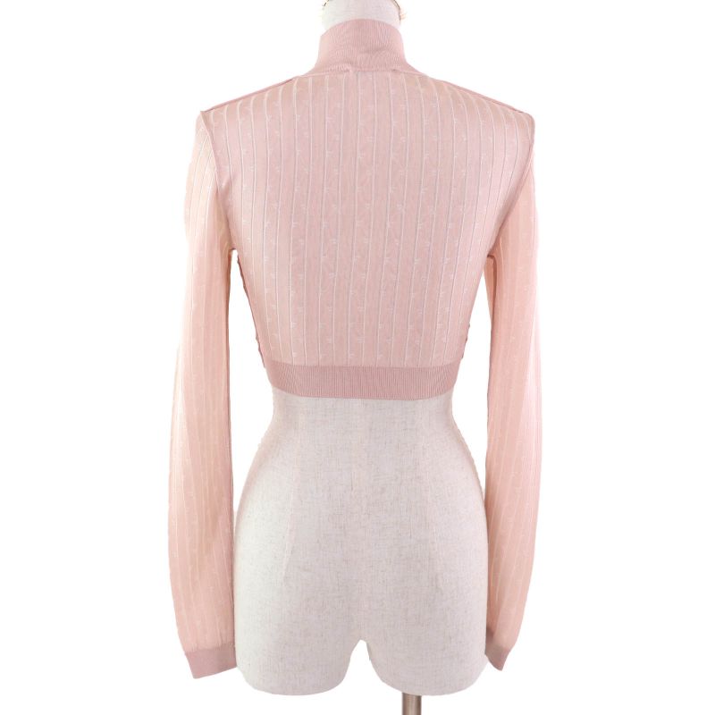 Fendi 2023 Fzx834 Cropped High Neck Long Sleeve Knit Top Pink 36 Made In Italy