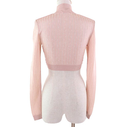Fendi 2023 Fzx834 Cropped High Neck Long Sleeve Knit Top Pink 36 Made In Italy
