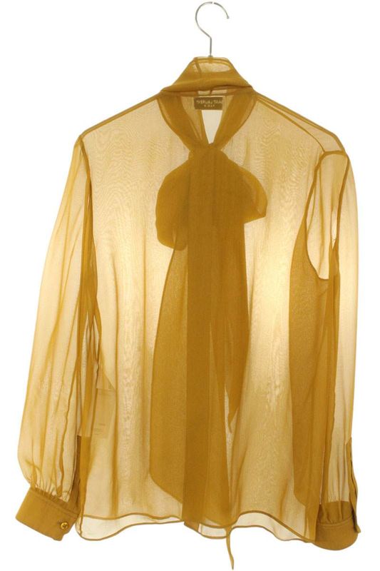 Saint Laurent Paris 732473 Y065w Silk Long Sleeve Shirt With Ribbon Ladies 37