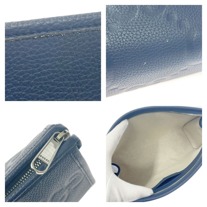 Gucci 739490-2067 Leather Jumbo GG Silver Hardware Second Bag Blue 476830