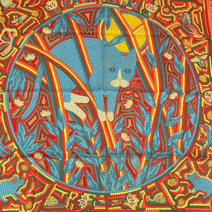 Hermes Carre 90 Large Scarf CAVE Felem Attention Cats 100% Silk