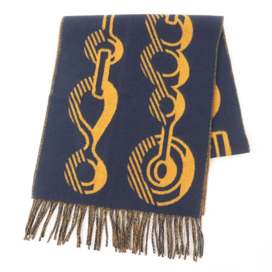Hermes Dre Buckle Cashmere Echarpe Tisse Fringed Reversible Scarf Navy With Box