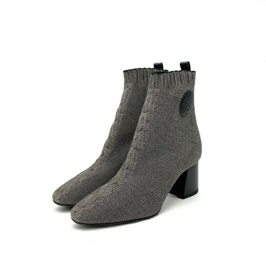 Hermes Volver Boots Short Shoes Fabric Gray Black Sock Exlibris Knit
