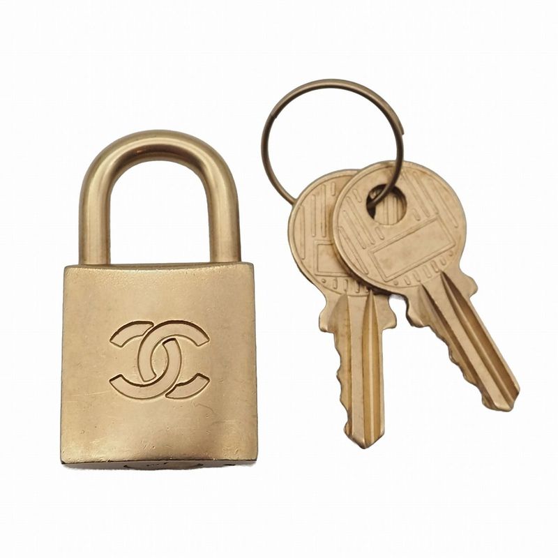 Chanel Coco Logo Padlock Cadenna Key Clochette with Case Charm Calf Leather GP