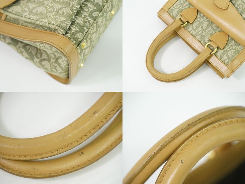 Authentic Christian DIOR Trotter Handbag Canvas Leather Khaki Beige Trotter Bag