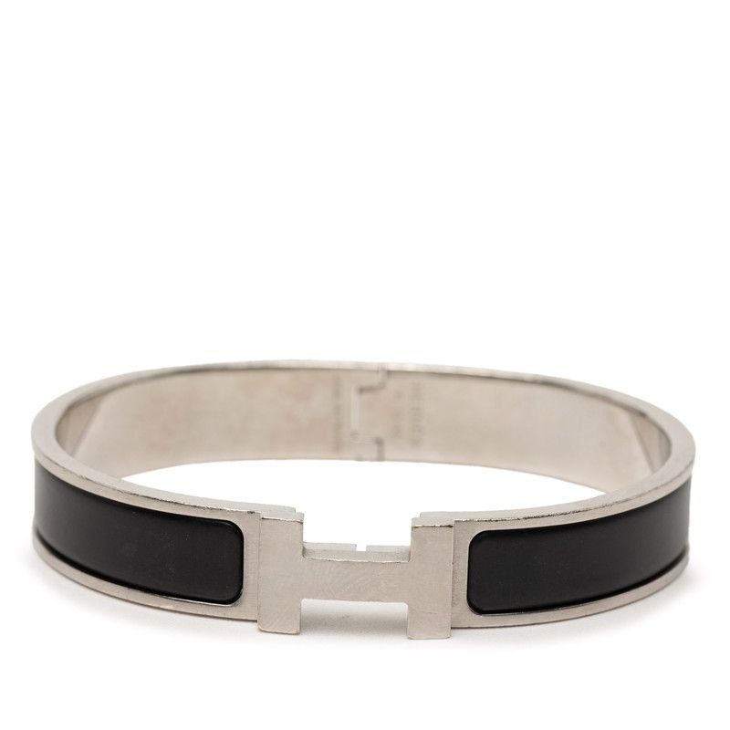 Hermes Click PM Bangle Bracelet Silver Black Metal