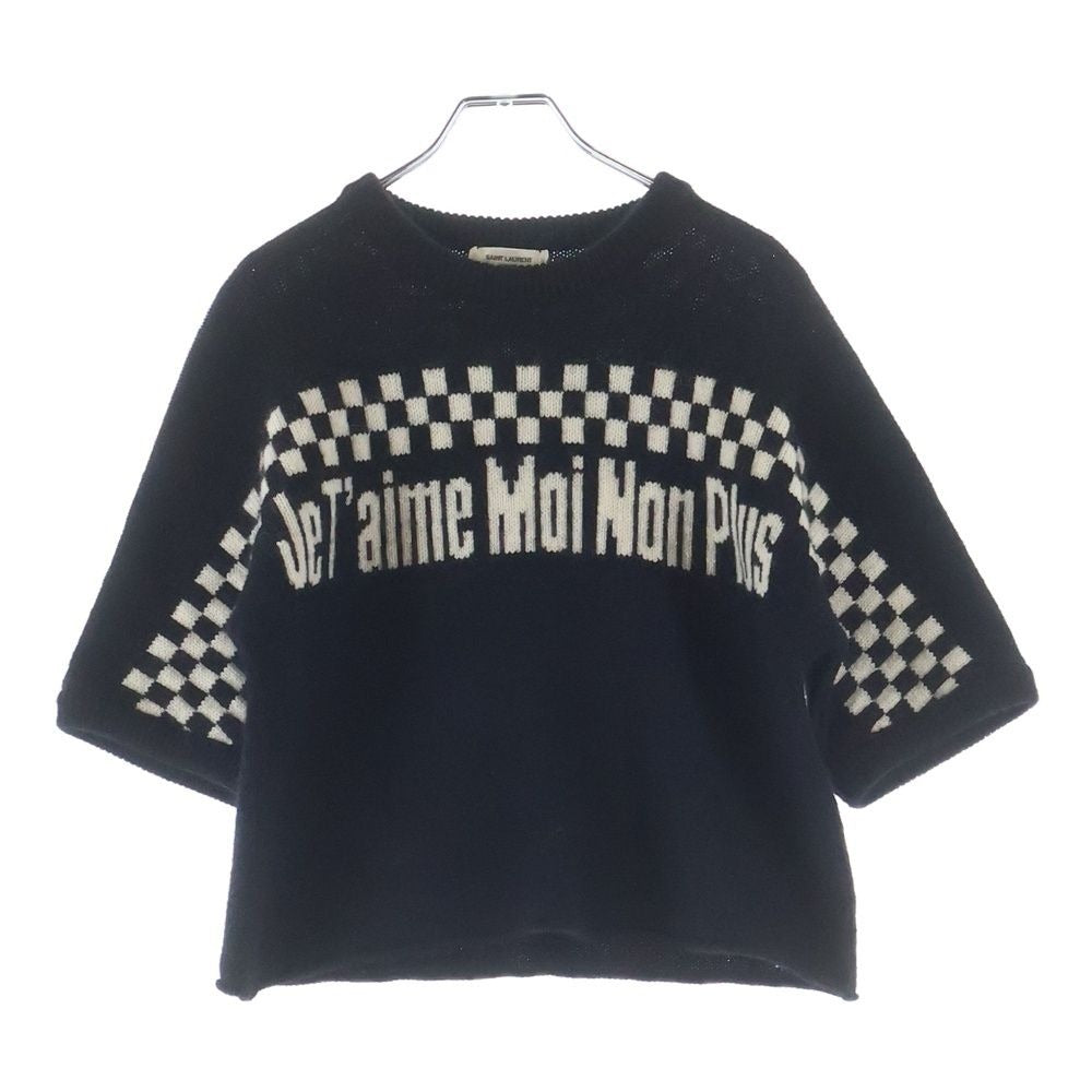 Saint Laurent Paris Taime Moi Non Plus Checkered Pattern Crew Neck Cropped Knit
