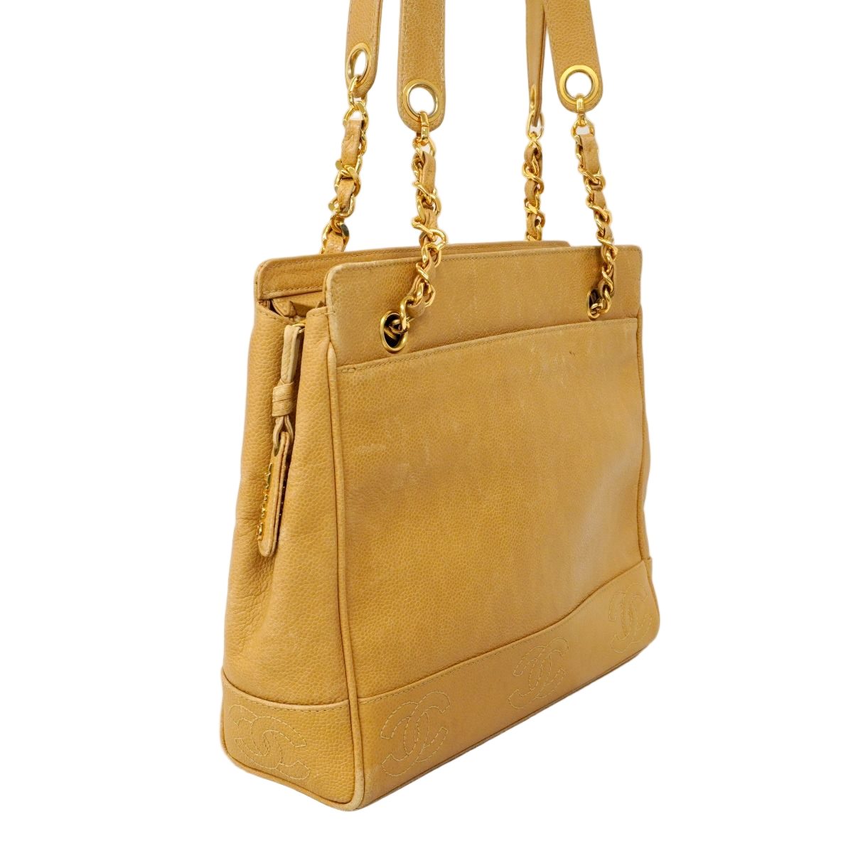 Chanel Shoulder Bag Triple Coco Caviar Leather Beige Gold — view 2