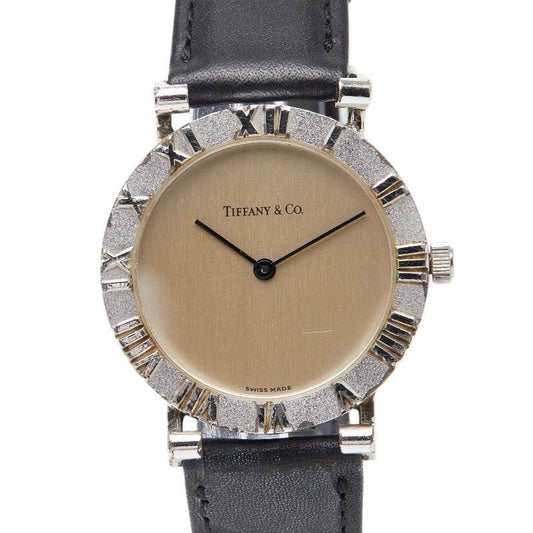Tiffany & Co Atlas Watch Silver Black Leather