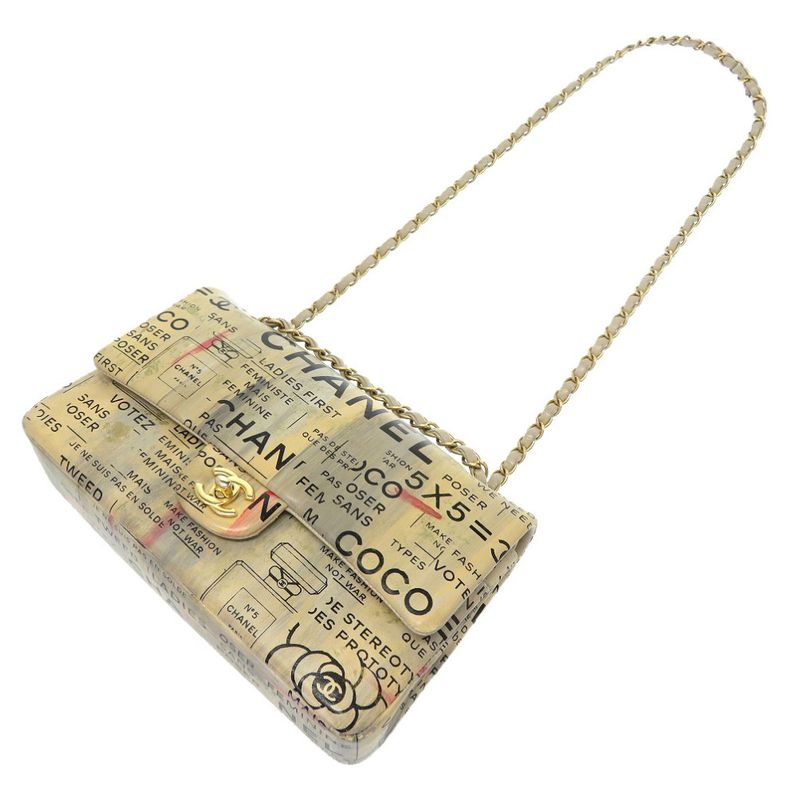 Chanel Matelasse 25 Double Flap Beige Gold Chain Shoulder Bag Leather 21th Coco