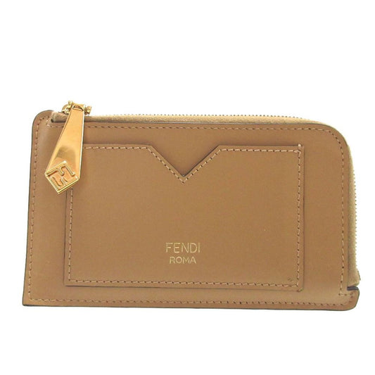 Fendi FF Diamond Leather Beige Card Case Coin Fragment