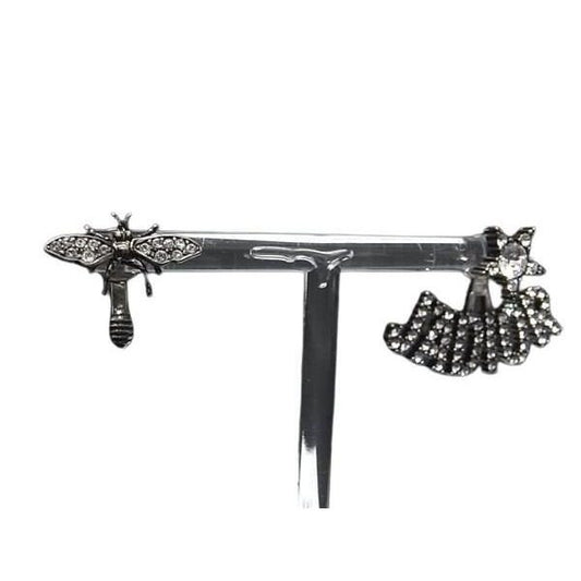 Dior Earrings Black Metal Line Stone Bee Star