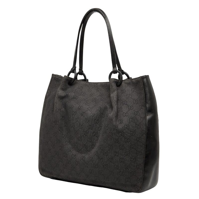 Gucci GG Canvas Tote Handbag 1019220 Black Canvas Leather Ladies Gucci