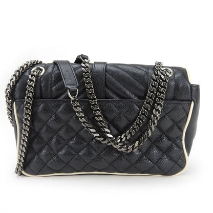 Saint Laurent Shoulder Bag Satchel Envelope Leather Black Ivory Silver Hardware