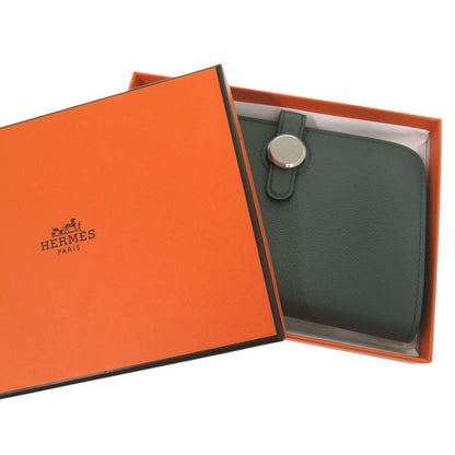 Hermes Dogon Compact Coin Case Leather Vert Amand Evercolor W Engraved 1193