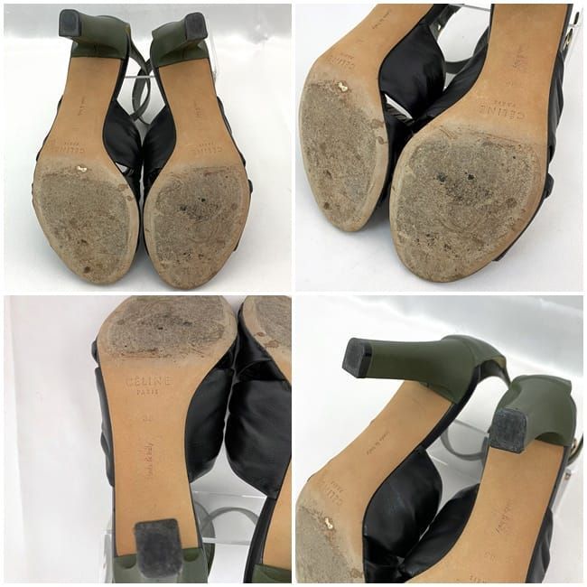 Celine Heels Sandals Khaki Black Ec20708 Excellent Condition