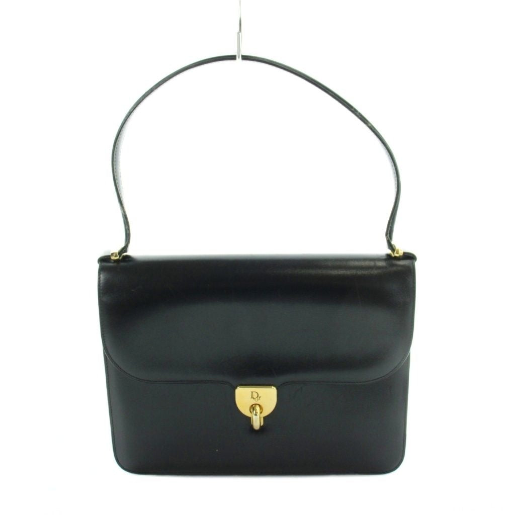 Dior Vintage Handbag Shoulder Leather Logo Gold Black