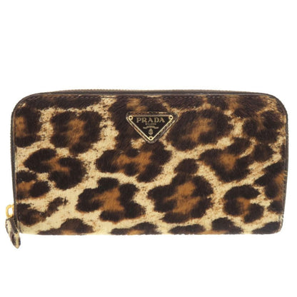 Prada Triangle Logo Leopard Pattern Halaco Zip Around Wallet
