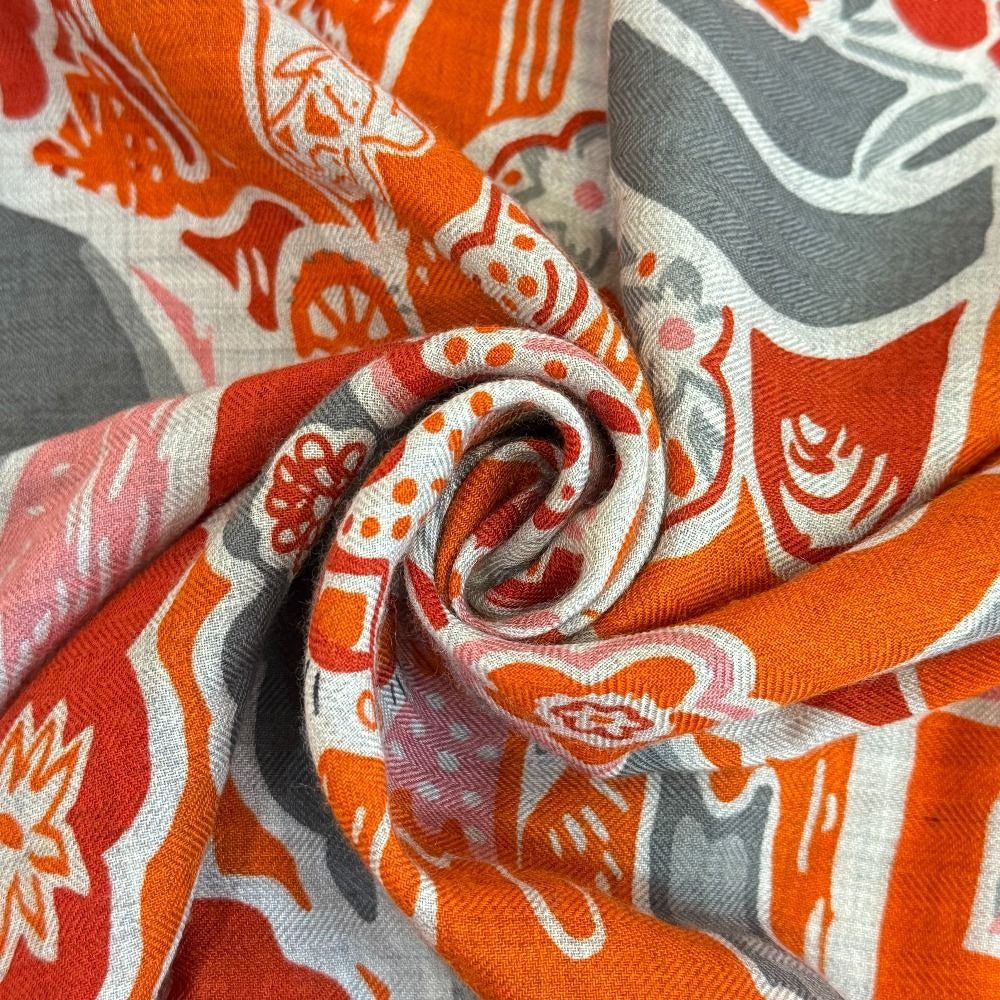 Hermes Shawl Scarf Carre Geant 140 Bingata Cashmere Orange