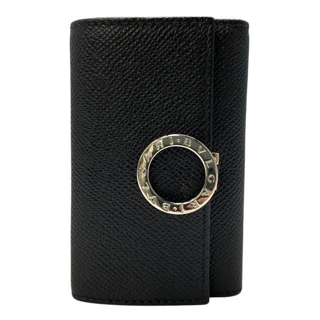 Bvlgari 6-Ring Key Case Logo Clip Leather Black