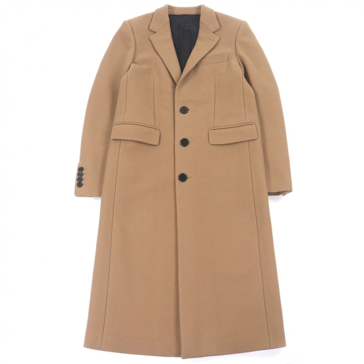 Celine 30% Cashmere Logo Button Chesterfield Coat Long Brown 44
