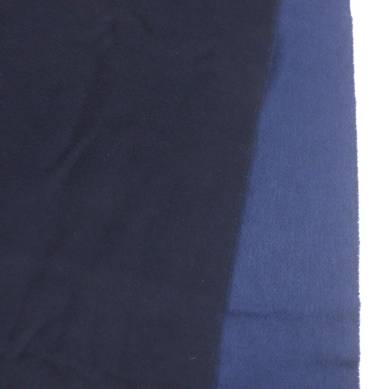 Hermes 100% Cashmere Logo Embroidery Embroidered Fringe Scarf Shawl Navy With