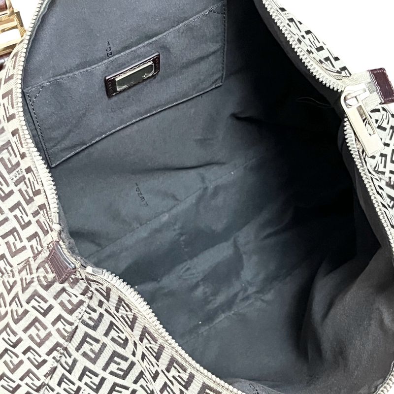 Fendi Tote Bag Canvas Zucca Pattern Leather Brown