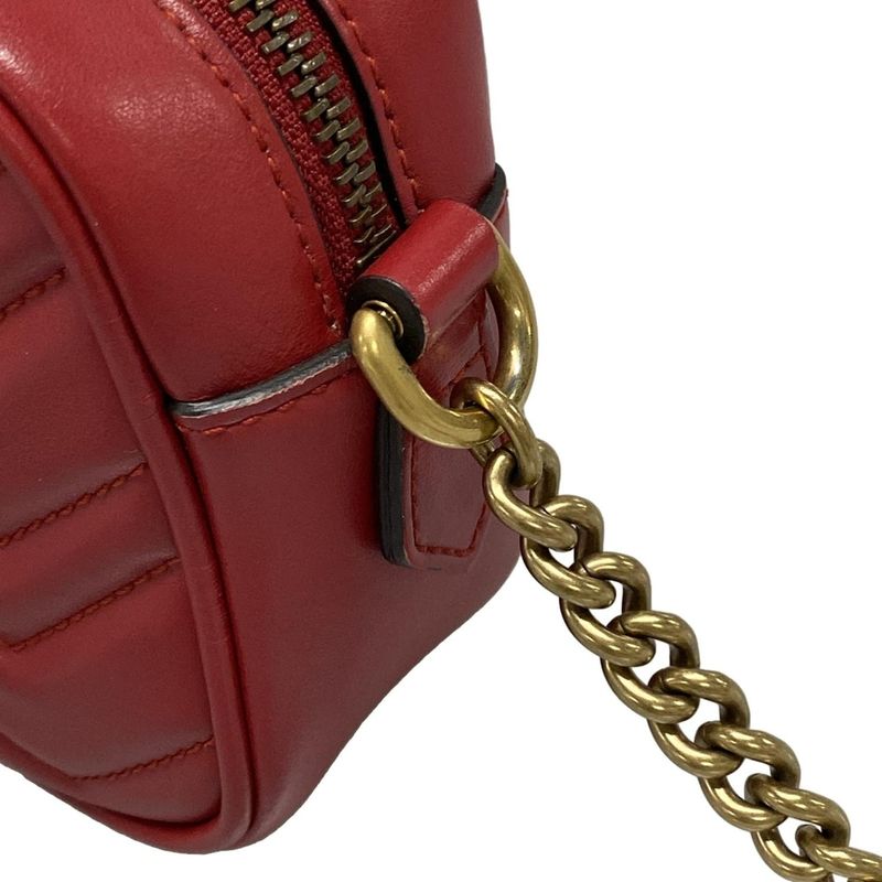 Gucci Shoulder Bag GG Marmont 448065 Red Chain Shoulder Leather