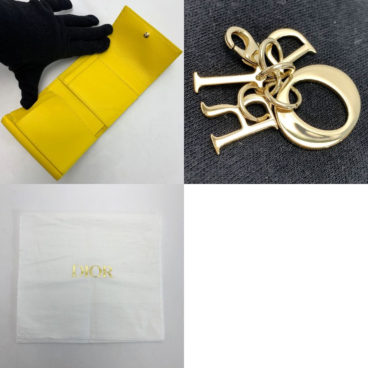 Christian Dior Patent Leather Cannage Charm Yellow Trifold Wallet