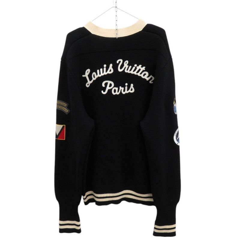 Louis Vuitton Badge Wool Size 4L Black Knitted Cardigan Black LV 0906 Louis