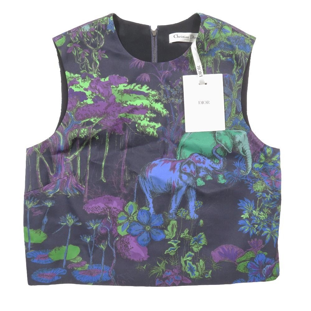 Dior No Sleeve Top Bustier Vest Silk Blend Flower Purple 40