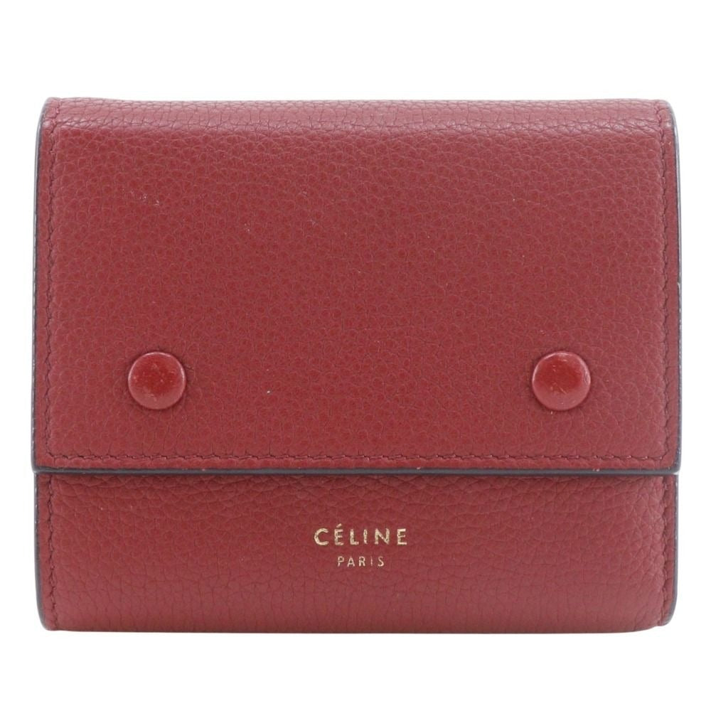 Celine Small Folded Multi Function Leather Red Trifold Wallet