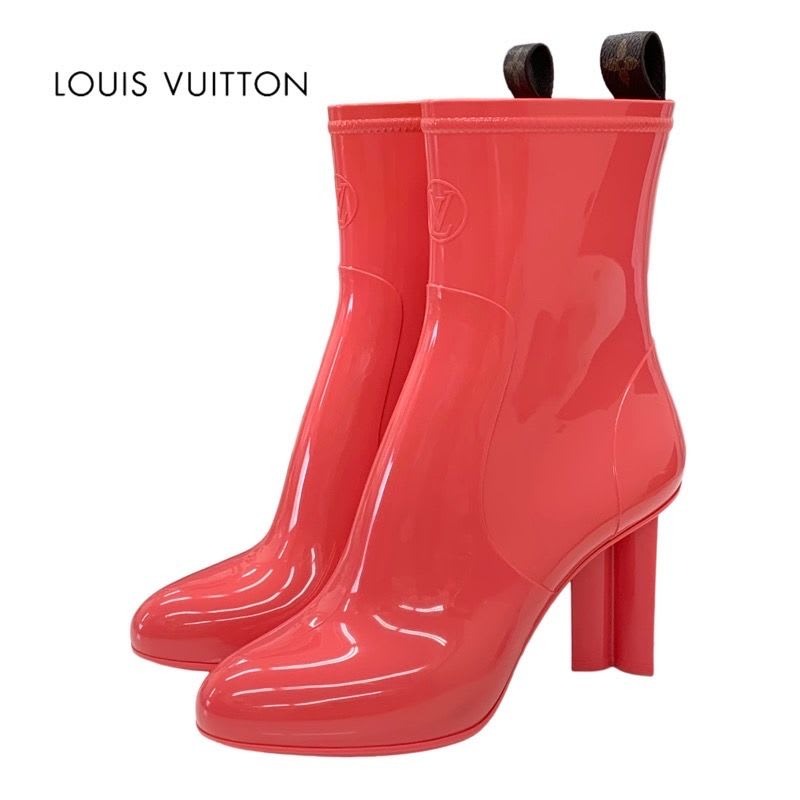 Louis Vuitton Boots Short Rain Silhouette Line Monogram Rubber Pink