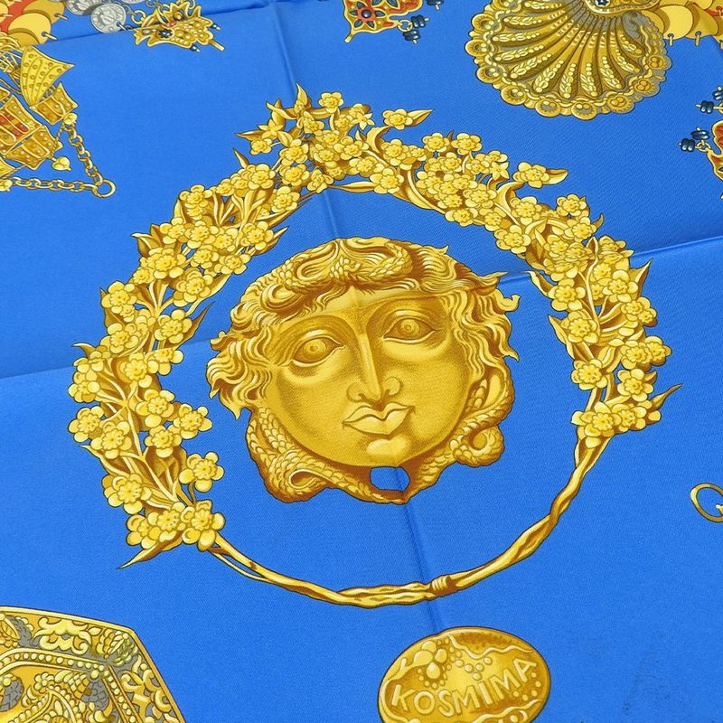 Hermes Scarf Carre 90 Silk 100% Kosmima Universe Blue Green Red Women Hermes