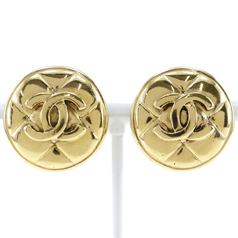 Chanel Coco Mark Matelasse Vintage Gold Plated Ladies 18.1g Earrings