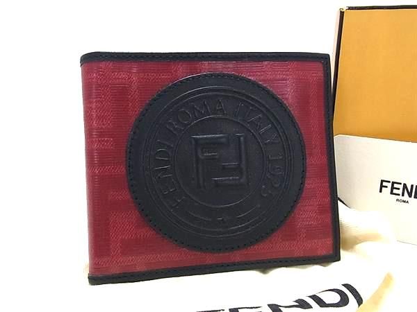 Fendi Zucca Coated Canvas Folded Wallet In Red And Black Fh2646