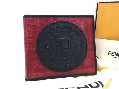 Fendi Zucca Coated Canvas Folded Wallet In Red And Black Fh2646