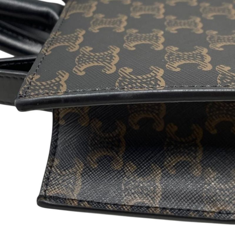 Celine Tote Shoulder Bag Medium Vertical Cabas 194432 Triomphe Black Brown