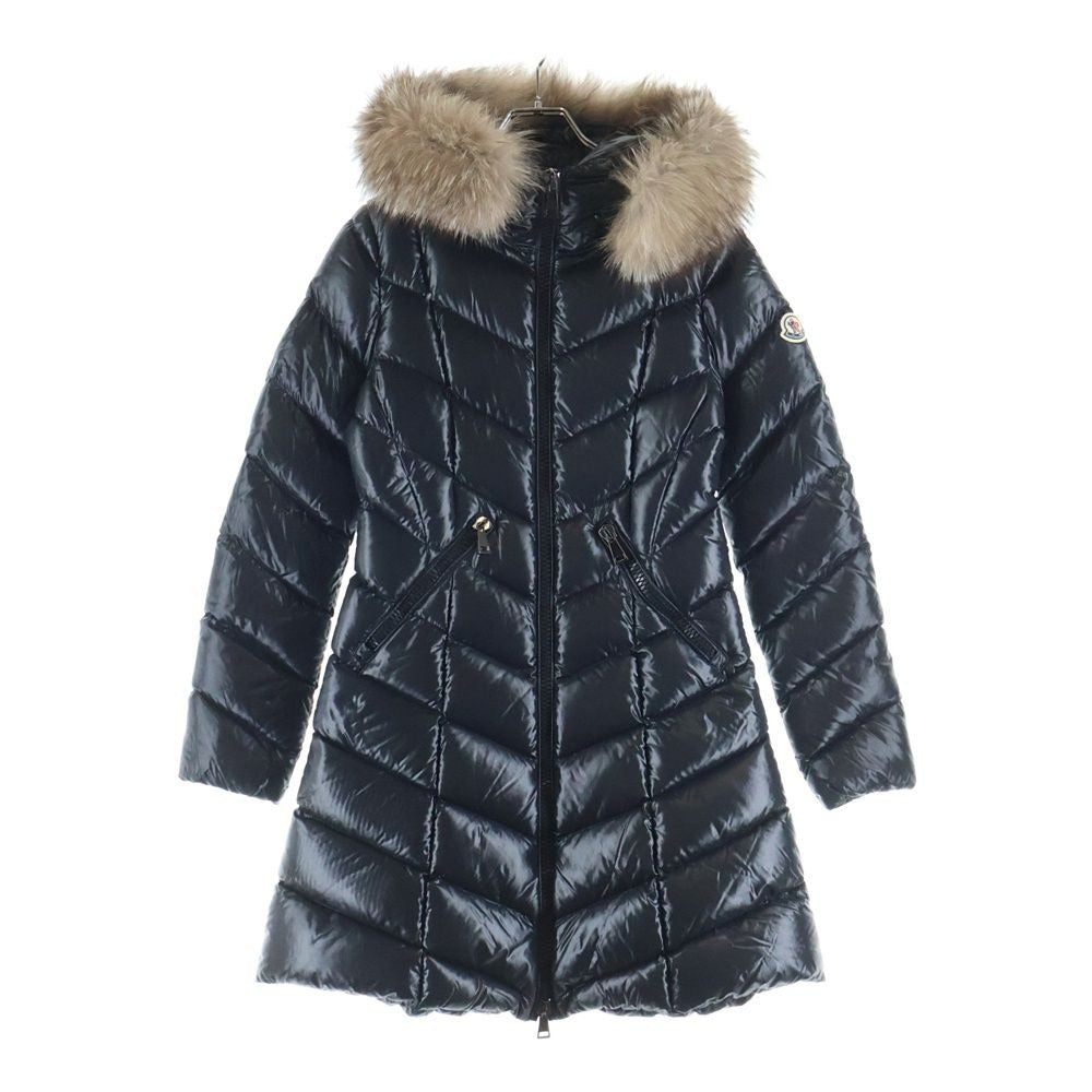 Moncler Fulmarus Patch Logo Fur Hooded Zip Up Long Jacket Coat Black