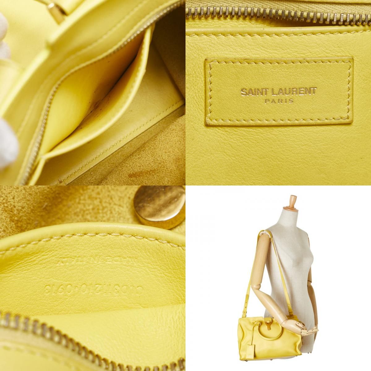 Saint Laurent Petit Cabas Y Line Handbag Shoulder Bag 2WAY Yellow Leather Women