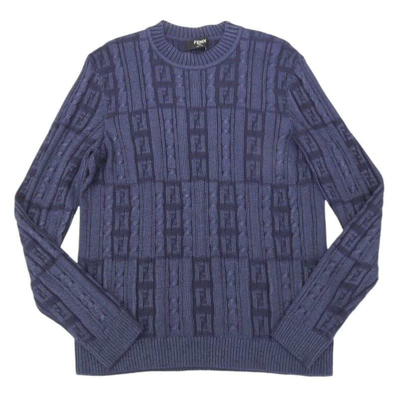 Fendi 2024 Item Summer Wool Zucca Pattern Crewneck Knit 48 Navy 24 AW