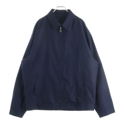 Prada Camel Hair Triangle Logo Patch Zip Up Jacket Wool Navy