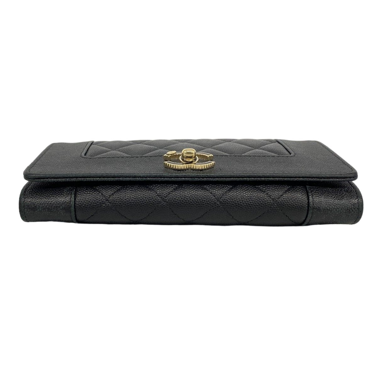 Chanel Wallet Mademoiselle Caviar Leather Black Champagne Gold — view 2